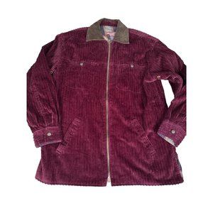 Denim & Co. Womens Small Corduroy Plum Zip Jacket With Leather Collar